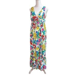 Vtg Saramal Lingerie Loungewear Maxi Dress Sleeveless Floral Retro Womens Medium